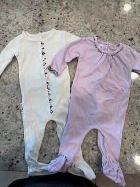 Soft Footed Baby One-Piece Sleepers in White and Light Purple